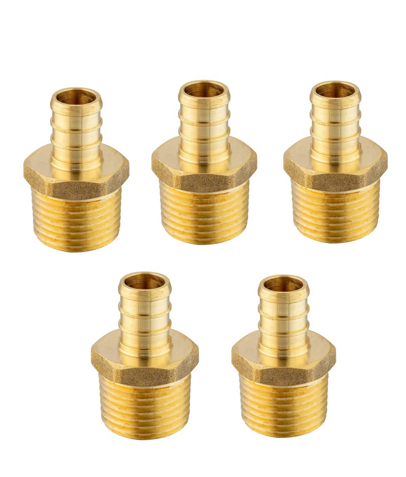 EFIELD (Pack of 5) EFIELD Pex 1/2 Inch x 1/2 Inch Male NPT Adapter Brass Crimp Fittings (PEX1807017-5PCS) - Image 1